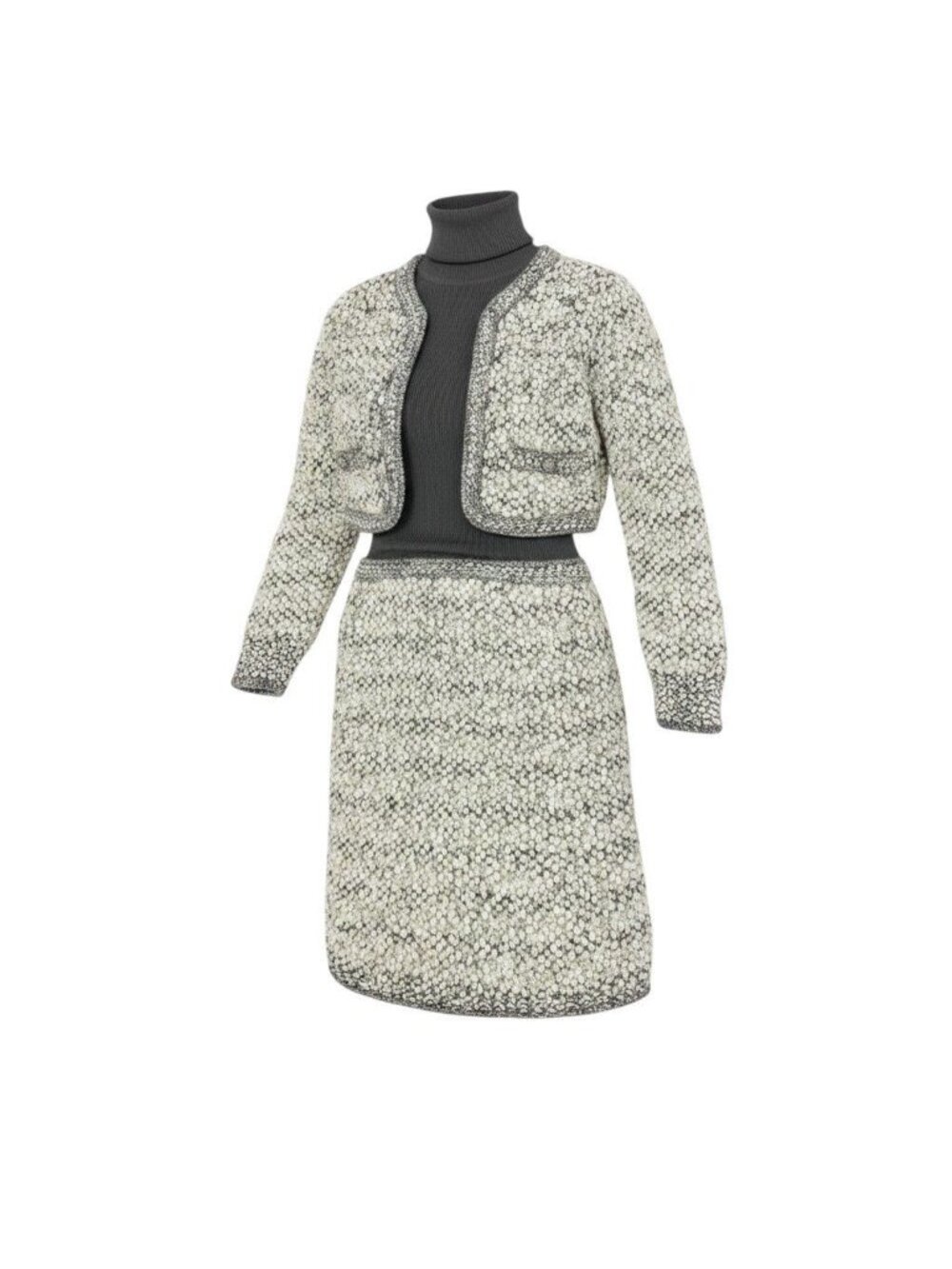 Chanel Silk Wool Docking Dress Gray 34